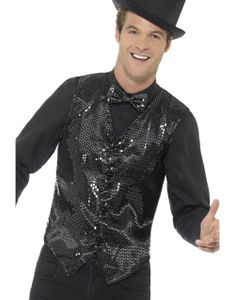 Svart Glitrende Kostymevest til Mann