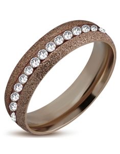 6 mm Brun Glitrende Stålring Fattet med Klare CZ Stener