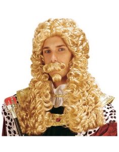 Lord Middelalder - Blond Krøllete Parykk, Bart og Skjeggtust