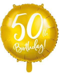50th Birthday - Rund Gullfarget Folieballong 45 cm