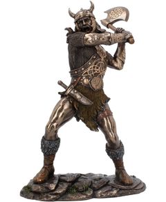 Vikingen Går Berserk - Bronsefarget Figur 28 cm 