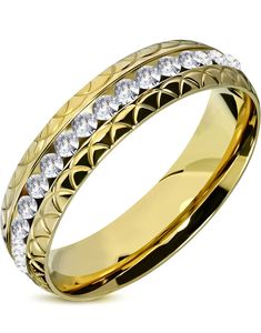 Mønstret Gullfarget Ring Fattet med Klare CZ Stener