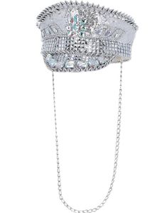 Sølvfarget Kapteinhatt med Spikes, Paljetter, Stener og Lenker