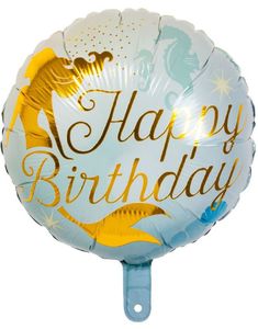 Happy Birthday - Rund Folieballong med Havfruemotiv 45 cm