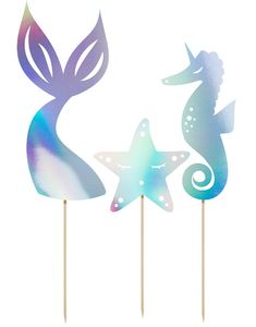 3 stk Iriserende Kaketopper - Fortryllende Havfrue