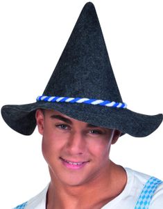 Grå Oktoberfesthatt med Hvitt og Blått Tvinnet Bånd