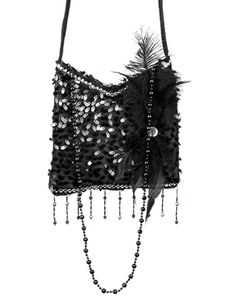 Flapperveske med Paljetter, Fjær og Perlelenke