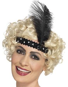 Svart Flapper Hårbånd med Paljetter og Fjær