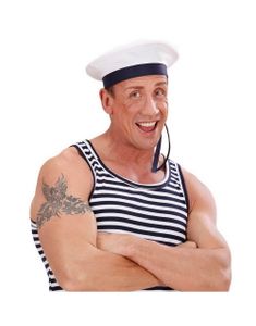 Sailor/Marinehatt i Hvit med Blå Kant og Bånd