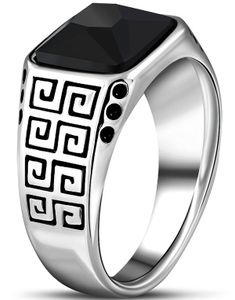 Greek Key Shank - Sølvfarget Stålring