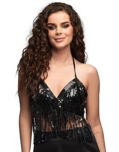 Paljettopp med Frynser i Svart