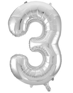Tallet 3 - Sølvfarget JUMBO Folieballong 86 cm