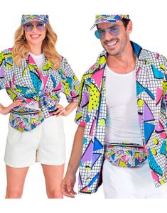 80s Funky Fashion - Hvitt Sett med Rumpetaske og Solskjerm