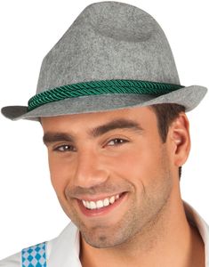 Grå Oktoberfesthatt med Grønne Tvinnede Tau