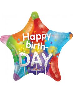 Happy Birthday - Stjerneformet Folieballong med Motiv av Ballonger 46 cm