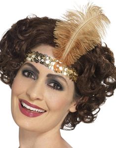 Gullfarget Flapper Hårbånd med Paljetter og Fjær