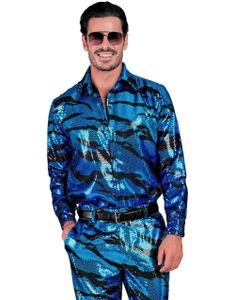 Blå Kostymeskjorte med Striper og Paljetter til Herre