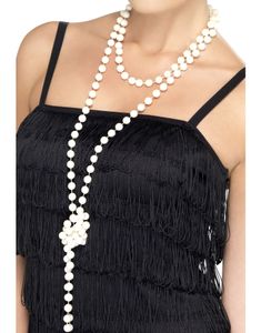 Hvitt Perlesmykke med Shimmer 180 cm 