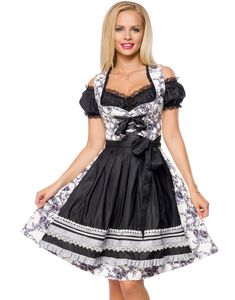 Luksus Oktoberfest-Dirndl Blomstermønstret Pen Korsettkjole med Forkle