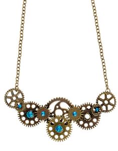 Steampunk Tannhjulsmykke med Turkise Stener