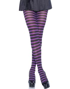 Stripete Svart og Lilla Strømpebukse - Plus Size