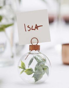 6 stk Små Glasskule Bordkort med Eukalyptus