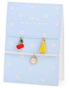 1 stk Lyseblått "HAVE A NICE DAY!" kort med Armbånd 10,5x14,8 cm