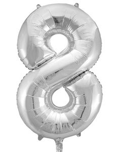 Tallet 8 - Sølvfarget JUMBO Folieballong 86 cm