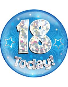 18 Today - Blå og Sølv Glitrende Kjempe Stor Button/Badge