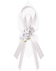 6 stk Hvite Satin Sløyfer med Blomster