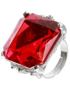 Sølvfarget Ring med Rød Firkantet Sten - Justerbar