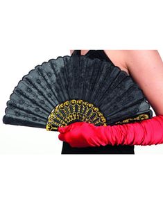 Svart Vifte med Gullfarget Mønster 25 cm