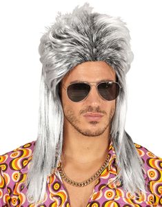 Grå Mullet Parykk til Mann