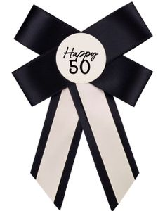 Happy 50 År - Krem Hvit og Svart Rosette 11x17 cm