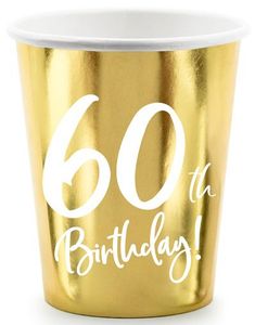 6 stk Metallisk Gullfarget Pappkrus 60 år