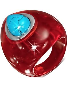 Rød Ring med Dråpeform og Turkis Sten