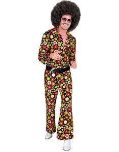 60's Svart Kostymebukse med Fargerike Blomster til Herre