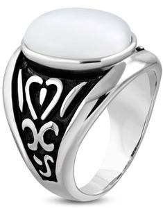 Viktoriansk Stålring med Hvit Effekt-Sten