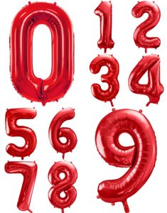 Metallisk Røde JUMBO Tallballonger 0-9 - 86 cm
