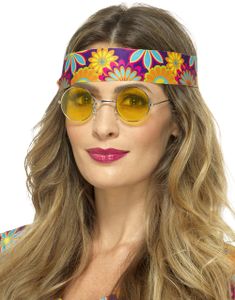 Runde Hippiebriller med Gult Glass
