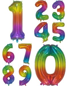 STORE Metallisk Regnbue Tallballonger 0-9 - 76 cm
