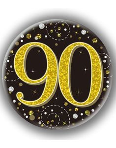 90-års Feiring Svart og Gullfarget Holografisk Stor Button/Badge
