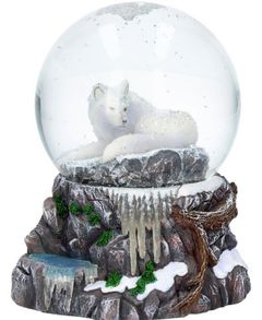 Nydelig Hvit Ulv Snøkule Lisa Parker 14x11 cm