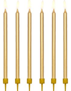 12 stk Gullfarget Lange Kakelys med Stett 13 cm