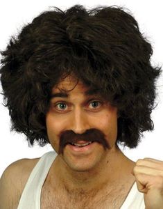 Retro Parykk & Løsbart - Brun (Kostymetilbehør)