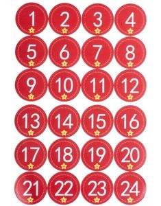 48 stk 1-24 Nummer Klistremerker til Gavekalender med Julemotiver