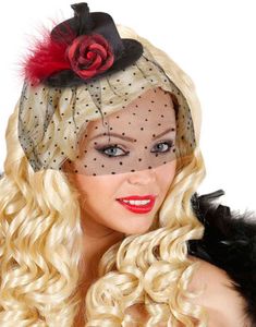 Svart Minihatt m/Rød Rose