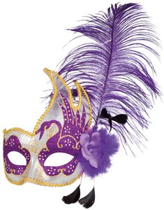 LILLA Venetiansk Colombina Maske - Delvis Gjennomsiktig med Lilla/Gullfarget Dekor og Pynt