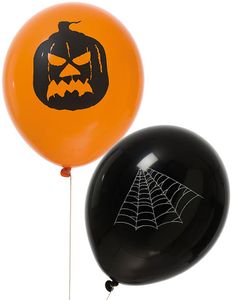 10 stk Svarte og Orange Ballonger med Motiv