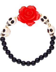 Day of the Dead Armbånd med Perler, Hodeskaller og Rose